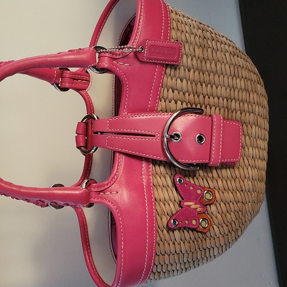 Coach pink leather purse with butterfly